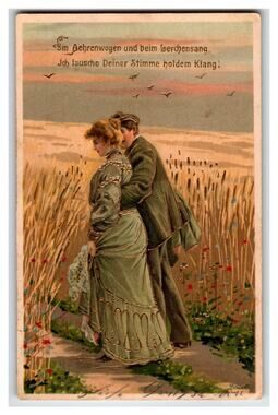 Romantic Couple Grain Field Sunset Postcard 1903 German Poem Maulich Art